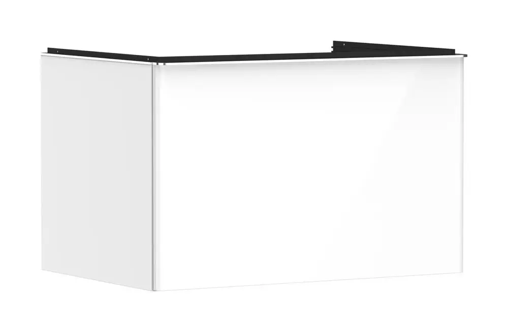 Weißer Unterschrank von Hansgrohe mit glatter Oberfläche, rechteckiger Form und einem Schubkasten, geeignet für die Montage unter einem Waschtisch.